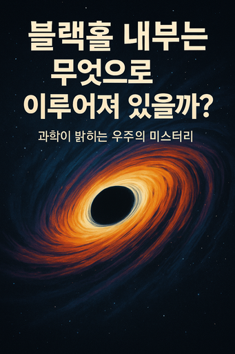 블랙홀 중심부의 소용돌이와 강력한 중력을 표현한 일러스트 이미지 설명: 과학이 밝히는 블랙홀 내부 구조를 시각적으로 표현한 우주 일러스트